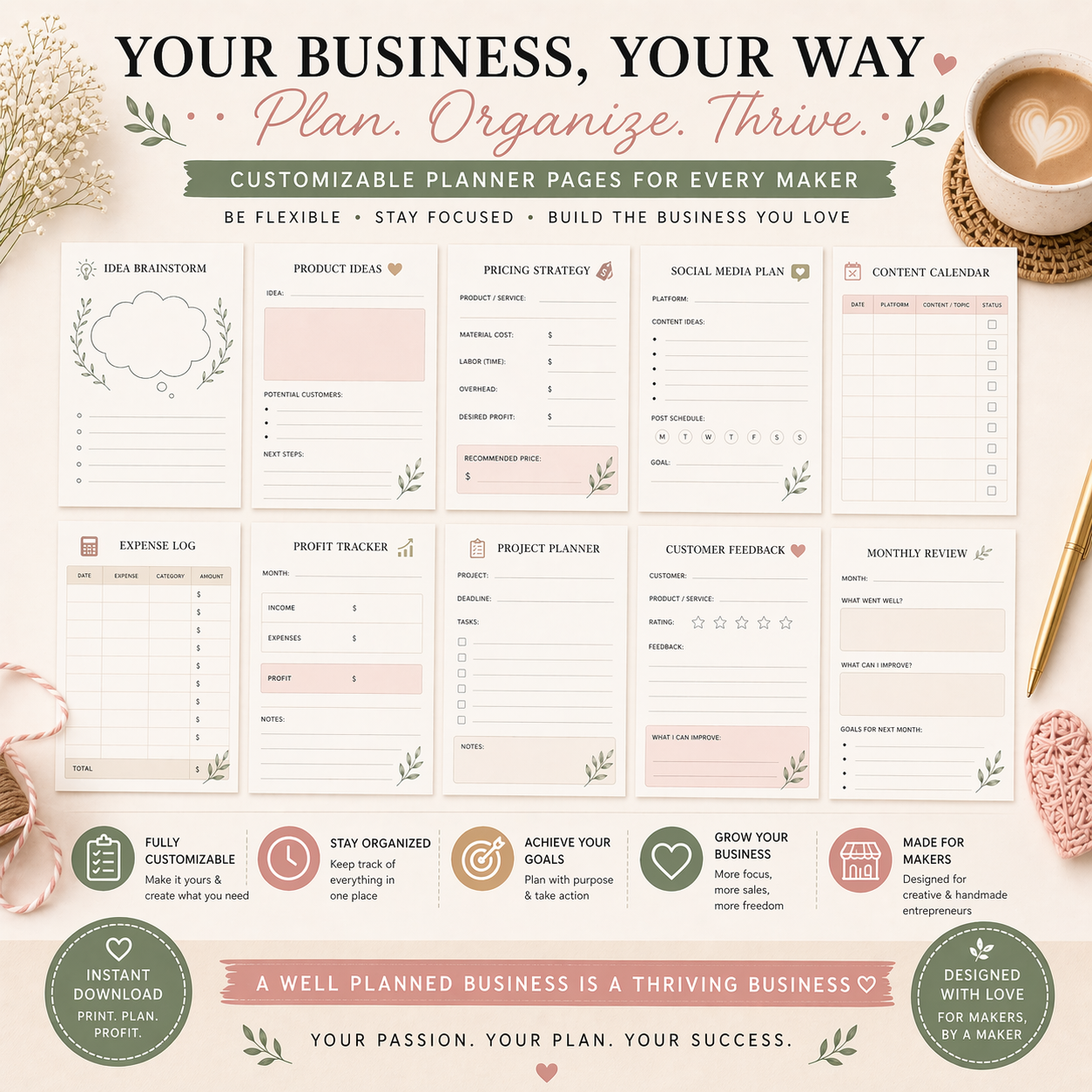 handmade business planner pdf – plan, track & grow your craft business handmade business planner pdf – plan, track & grow your craft business